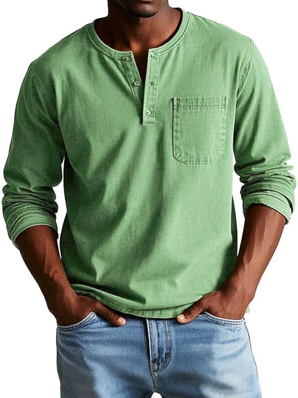 Herr ledig långärmad henley-tröja