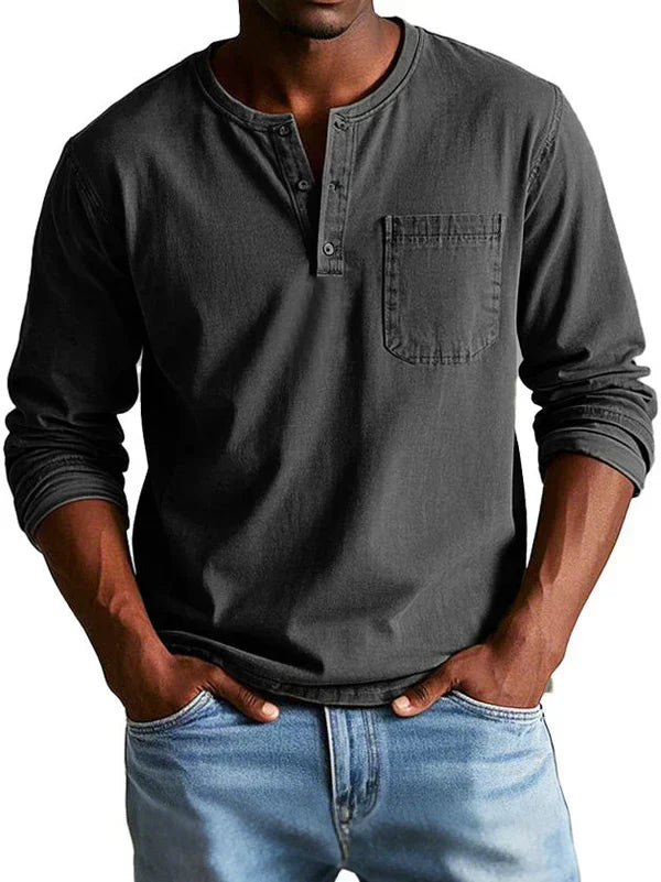 Herr ledig långärmad henley-tröja