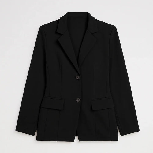 Klassisk svart skräddarsydd kavaj med två knappar fram och skårad revers.