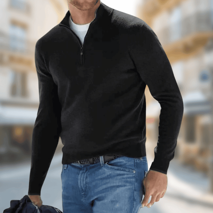 Herr ledig pullover med dragkedja krage