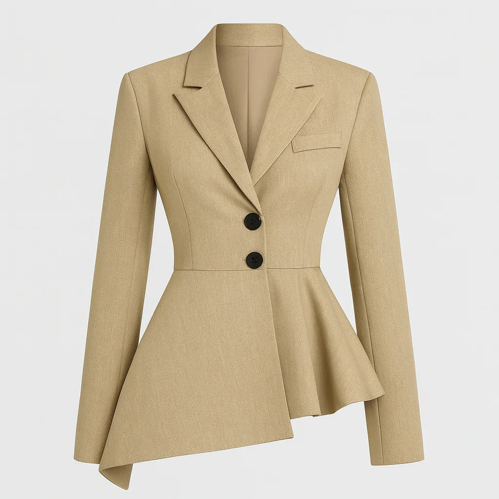 Beige peplumkavaj med dubbelknäppning och skräddarsydd passform