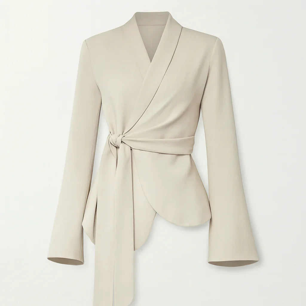 Wrap-kavaj med knytband i midjan och utsvängda ärmar