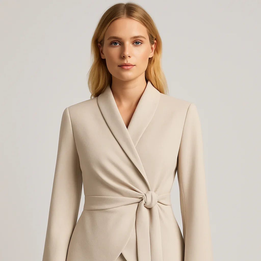 Wrap-kavaj med knytband i midjan och utsvängda ärmar