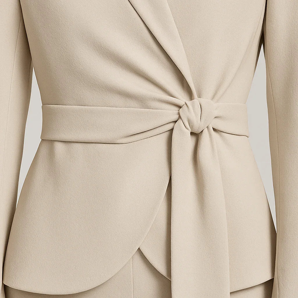 Wrap-kavaj med knytband i midjan och utsvängda ärmar