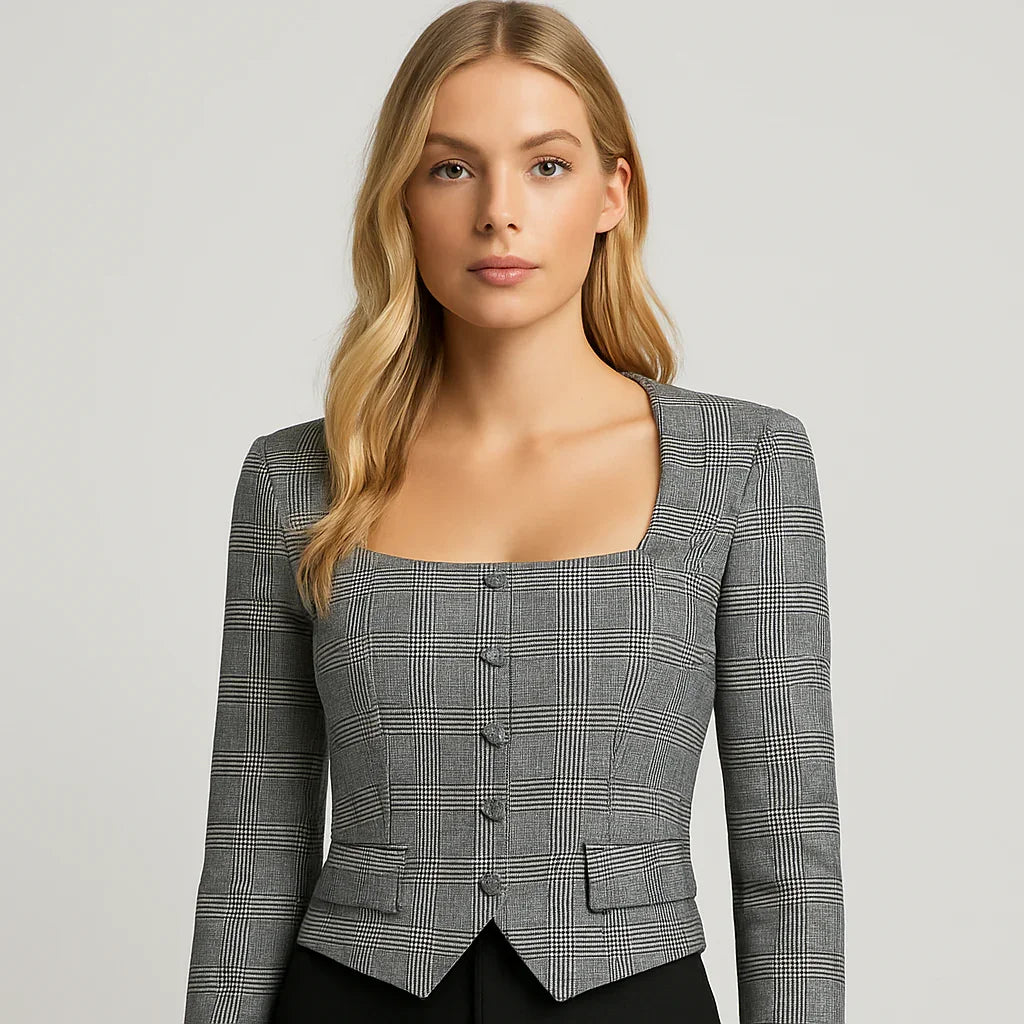 Lorelei_rutig_kort_blazer_2 - Aurivane