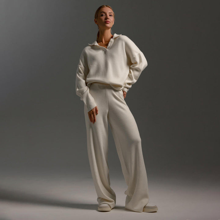 Dam polo tröja och byxor med vida ben set