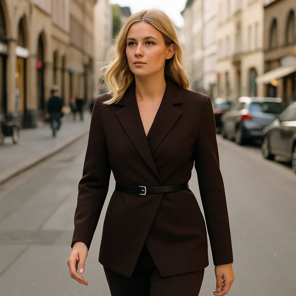 blazer med omlottdesign fram och smalt bälte