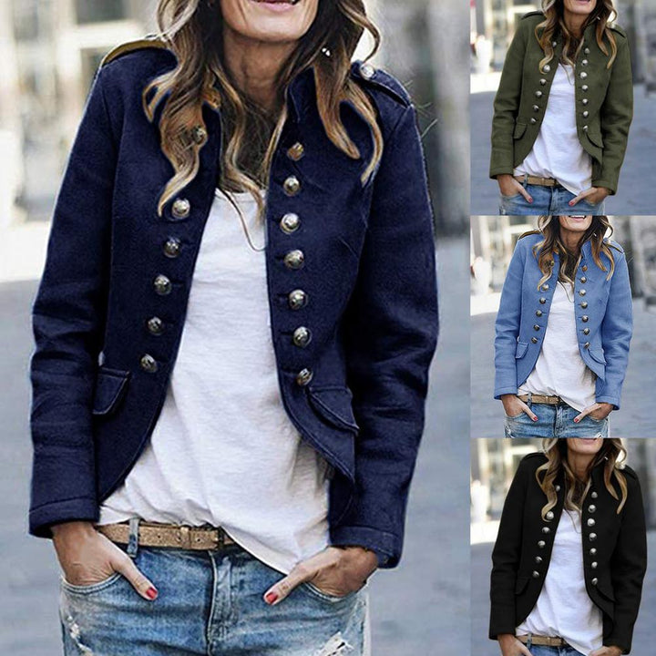 Dam kort blazer med ståkrage och öppen design