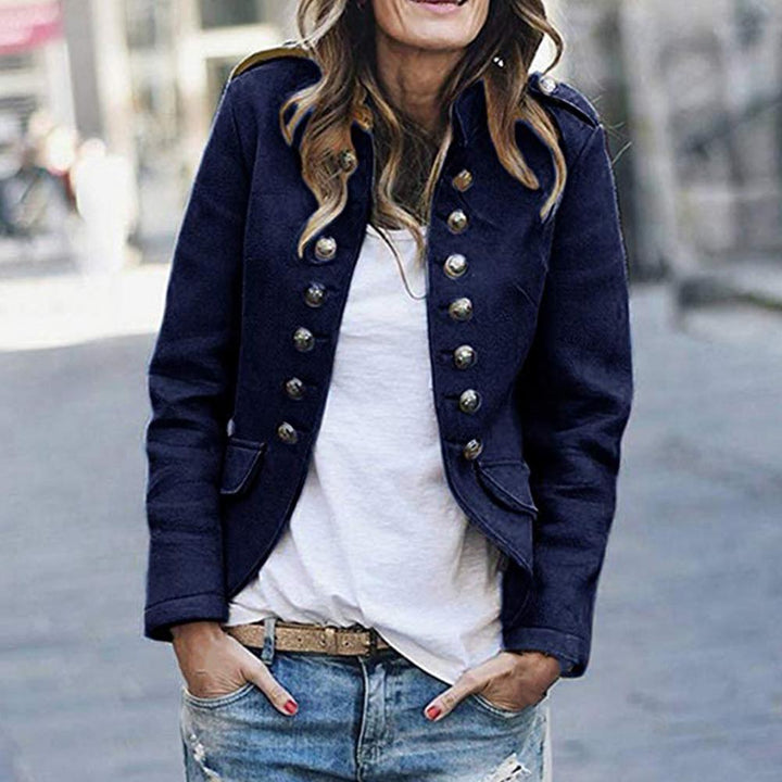 Dam kort blazer med ståkrage och öppen design