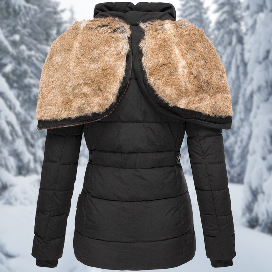 Dam elegant vinterjacka med fluffigt foder och huva