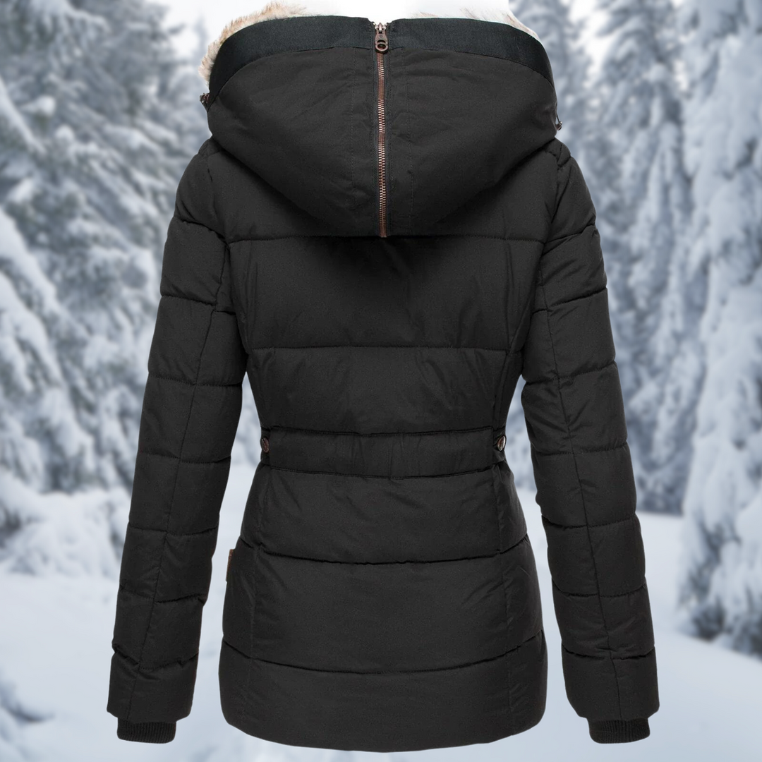 Dam elegant vinterjacka med fluffigt foder och huva