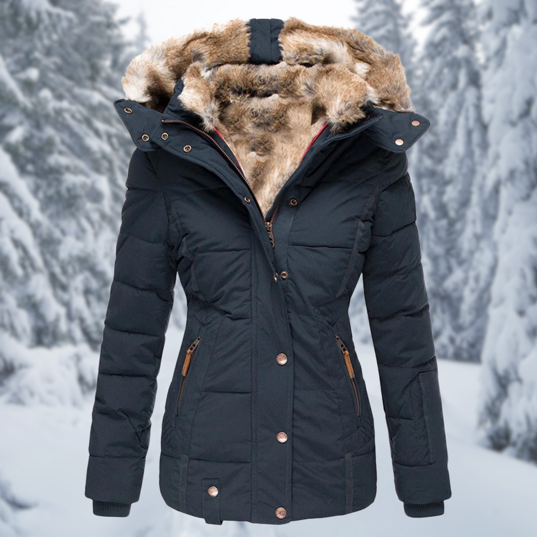 Dam elegant vinterjacka med fluffigt foder och huva