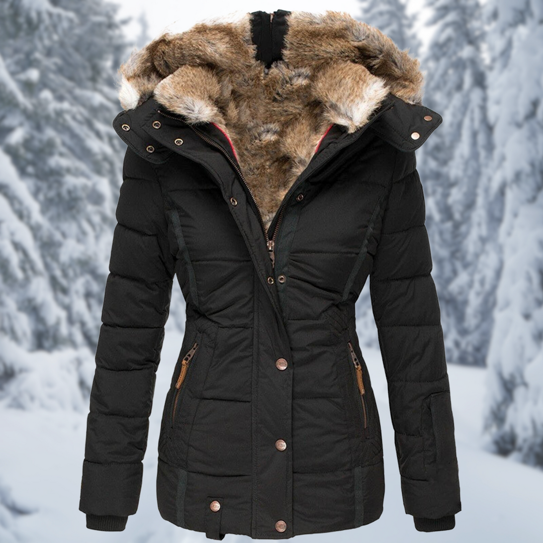 Dam elegant vinterjacka med fluffigt foder och huva