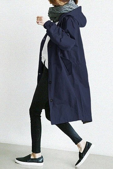 Dam lång trenchcoat med huva för vår och höst
