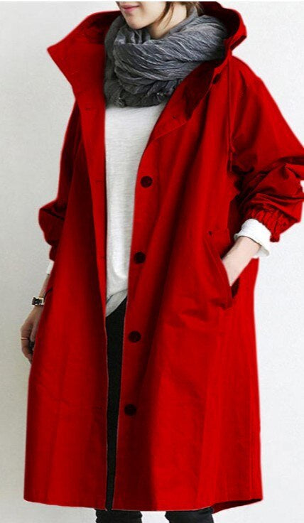 Dam lång trenchcoat med huva för vår och höst
