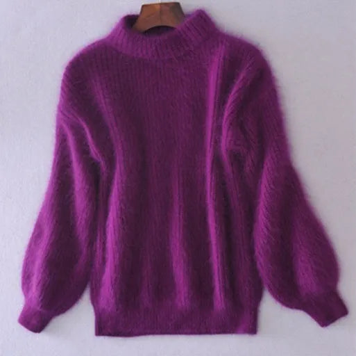 Dam löst stickad tröja i vintagestil med enfärgad design