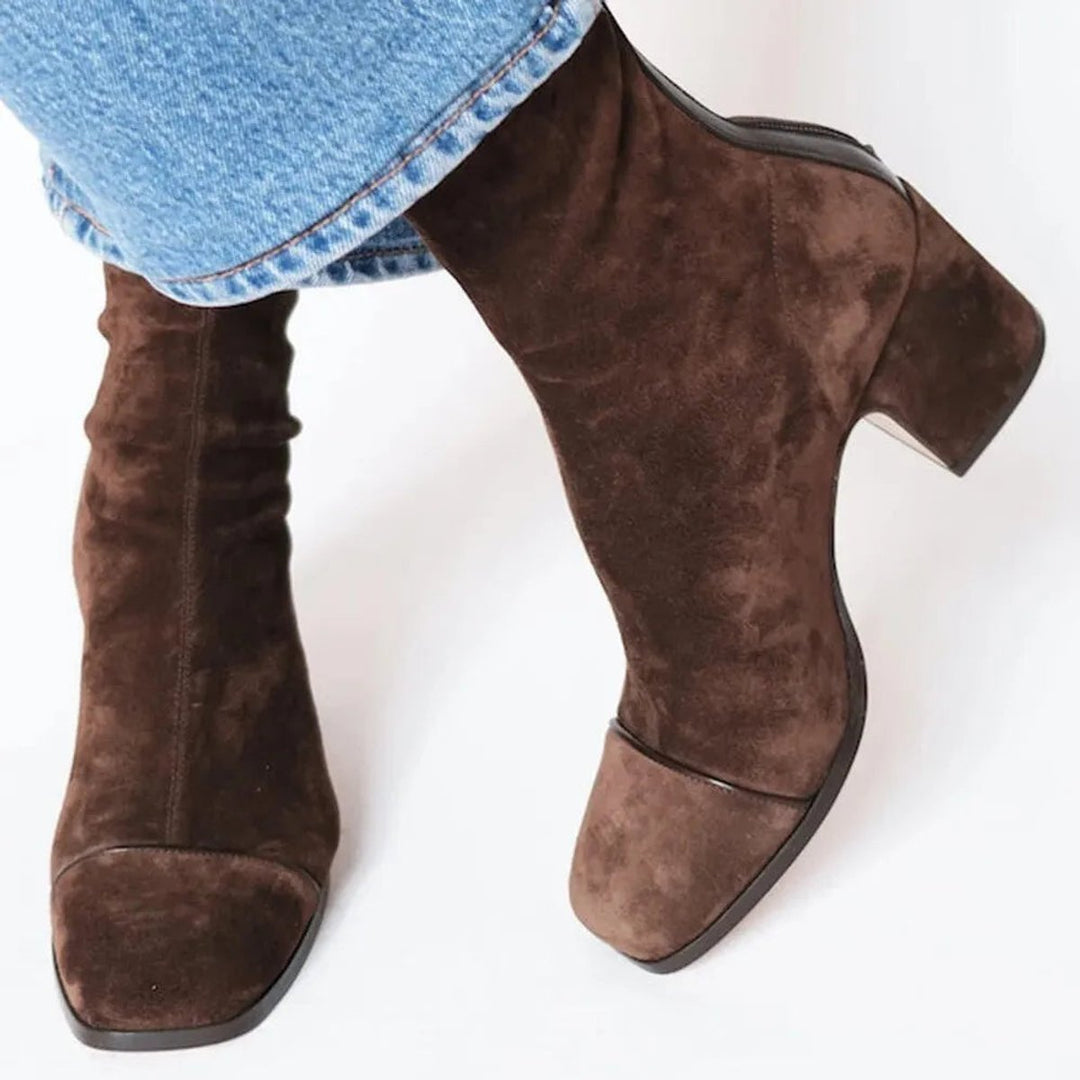 Dam ankelboots mocka blockklack leopardmönster keps dragkedja