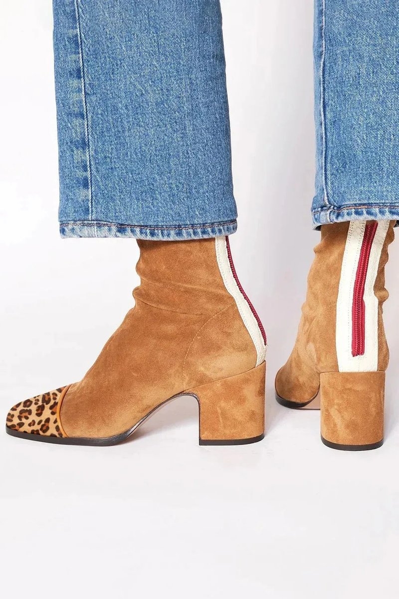Dam ankelboots mocka blockklack leopardmönster keps dragkedja
