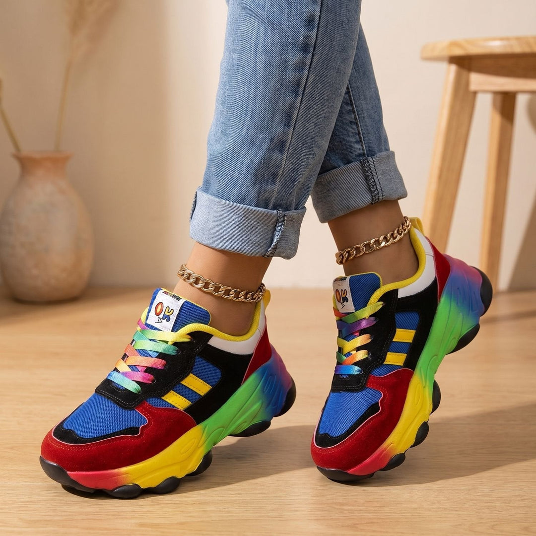 Dam grov sneaker flerfärgad färgstark platå med snörning sko