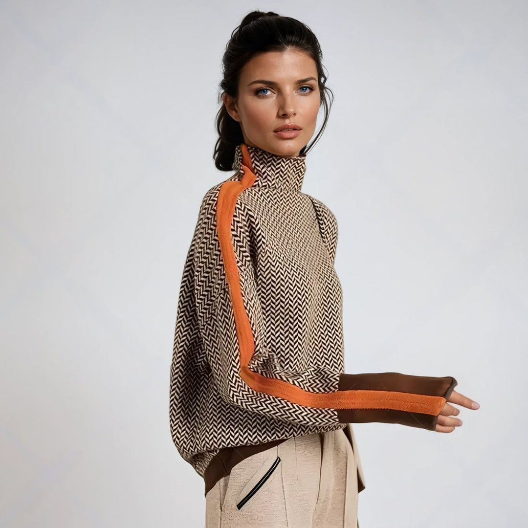Dam hundtandsmönster polokrage tröja oversize pullover