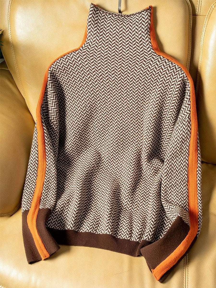 Dam hundtandsmönster polokrage tröja oversize pullover