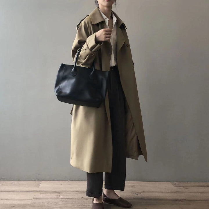 Dam lång vattenavvisande dubbelknäppt trenchcoat