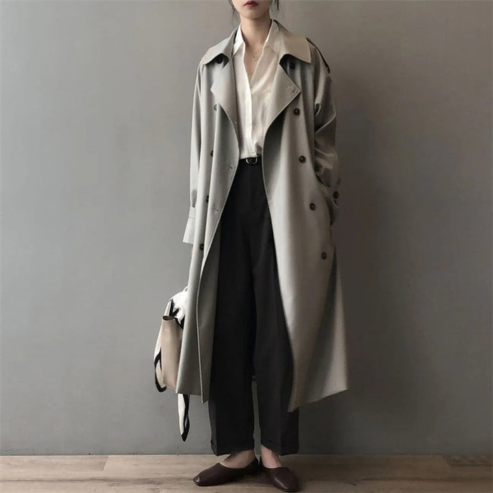 Dam lång vattenavvisande dubbelknäppt trenchcoat