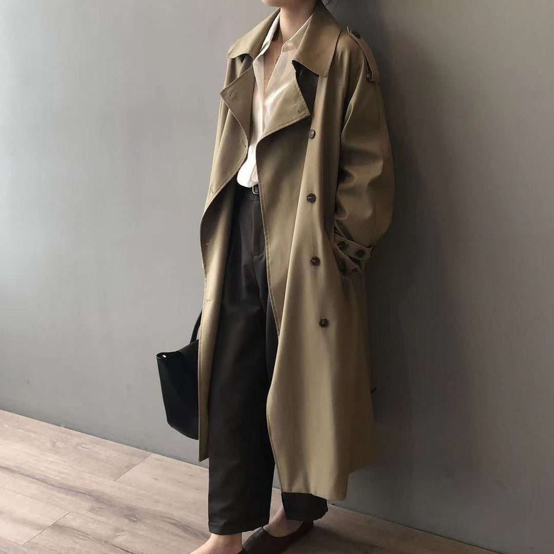 Dam lång vattenavvisande dubbelknäppt trenchcoat