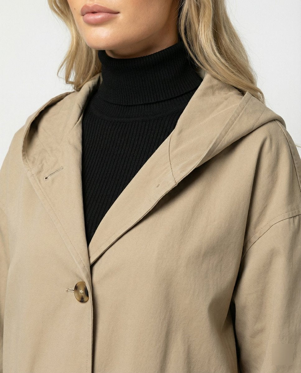 Dam lång vattenavvisande vindtät trenchcoat med huva