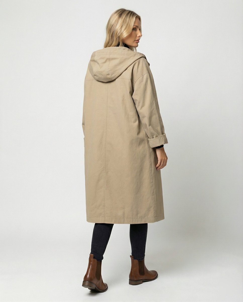 Dam lång vattenavvisande vindtät trenchcoat med huva