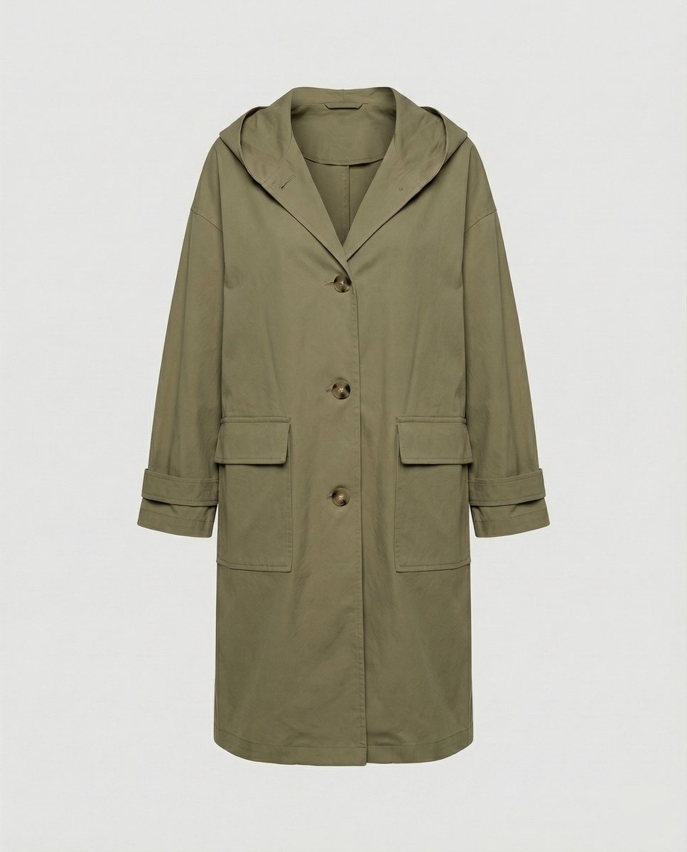 Dam lång vattenavvisande vindtät trenchcoat med huva