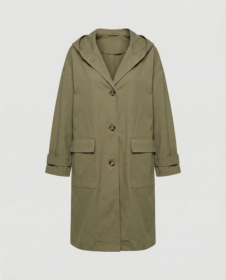 Dam lång vattenavvisande vindtät trenchcoat med huva