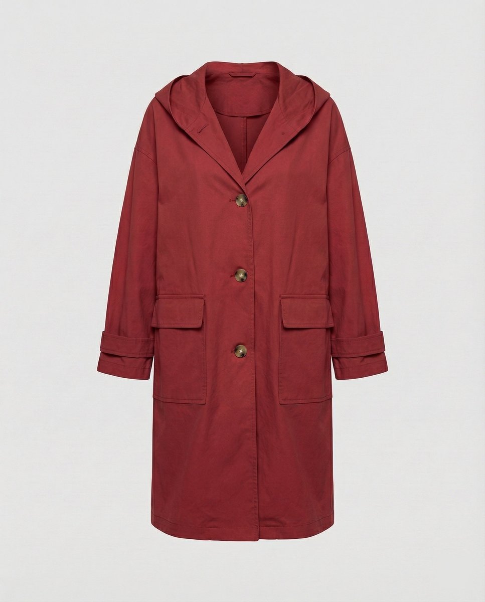Dam lång vattenavvisande vindtät trenchcoat med huva