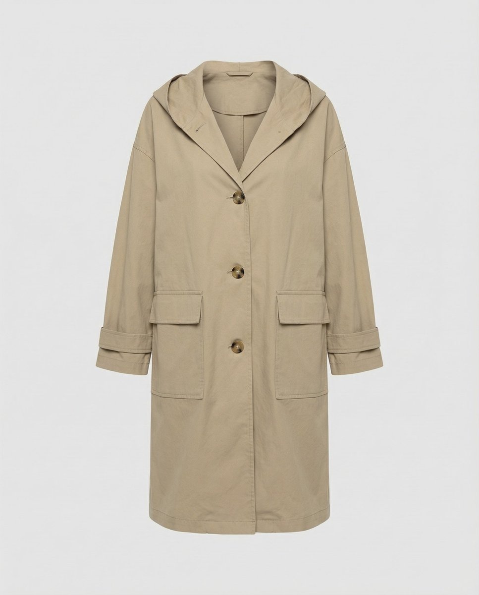 Dam lång vattenavvisande vindtät trenchcoat med huva