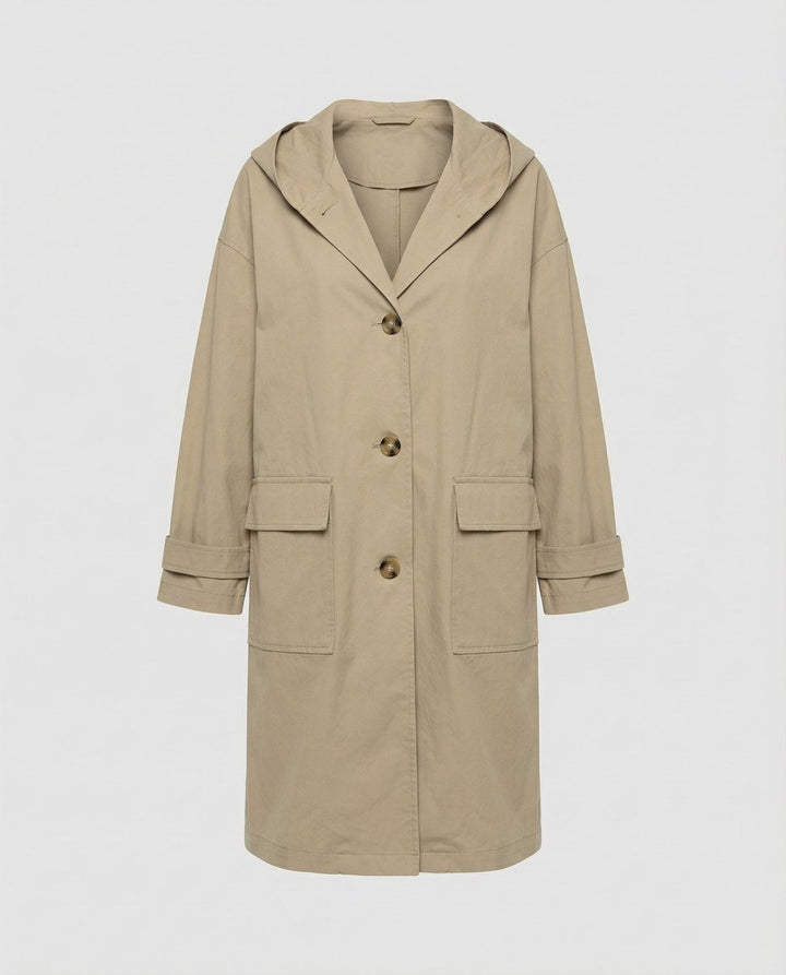 Dam lång vattenavvisande vindtät trenchcoat med huva