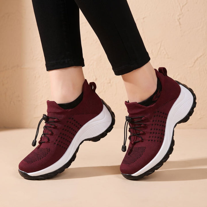 Dam ortopedisk med snörning skor stickad platå sneakers