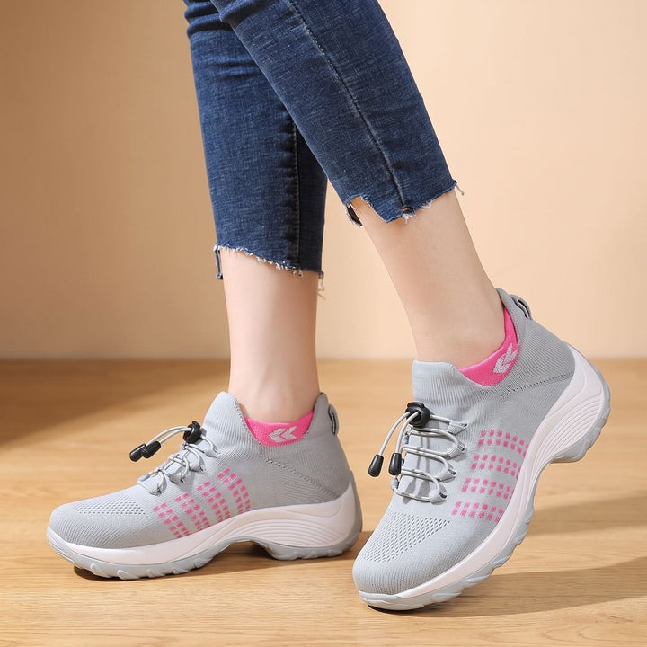 Dam ortopedisk med snörning skor stickad platå sneakers