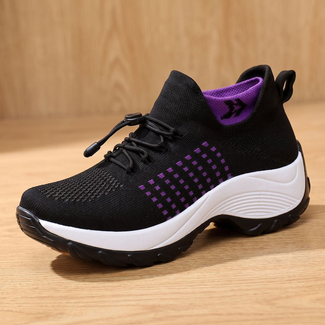 Dam ortopedisk med snörning skor stickad platå sneakers