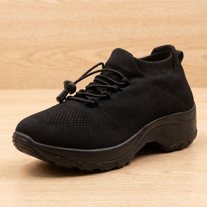 Dam ortopedisk med snörning skor stickad platå sneakers