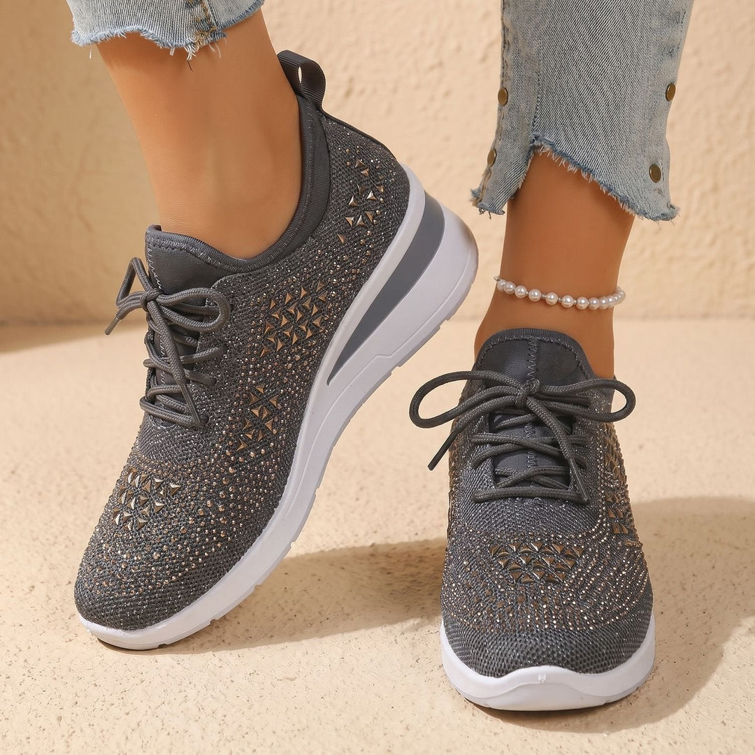 Dam ortopedisk sneakers med strass luftig med snörning sko