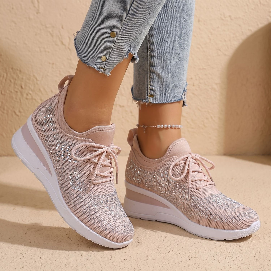 Dam ortopedisk sneakers med strass luftig med snörning sko