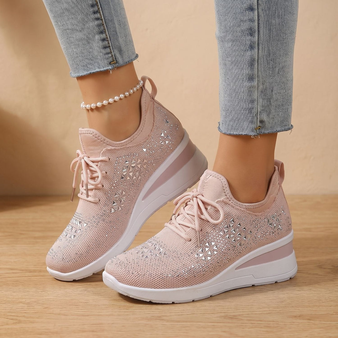 Dam ortopedisk sneakers med strass luftig med snörning sko