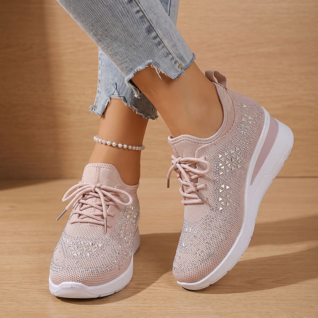 Dam ortopedisk sneakers med strass luftig med snörning sko