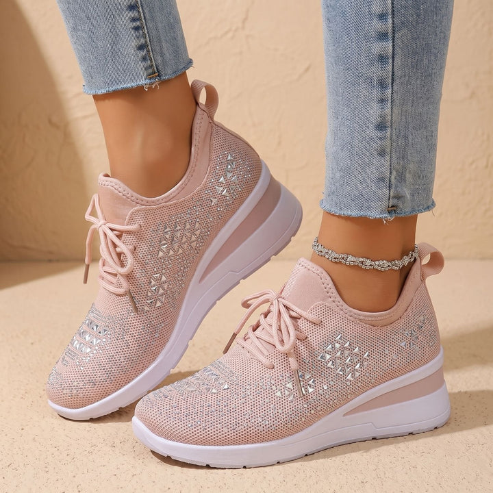 Dam ortopedisk sneakers med strass luftig med snörning sko