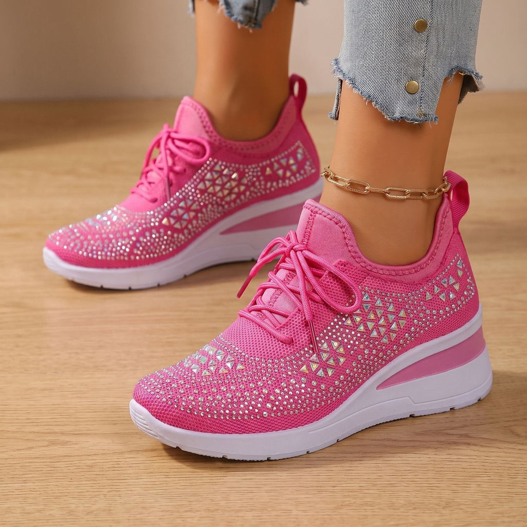 Dam ortopedisk sneakers med strass luftig med snörning sko