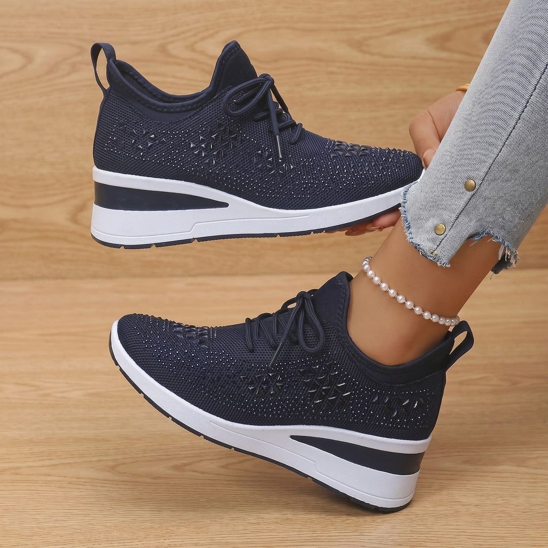 Dam ortopedisk sneakers med strass luftig med snörning sko