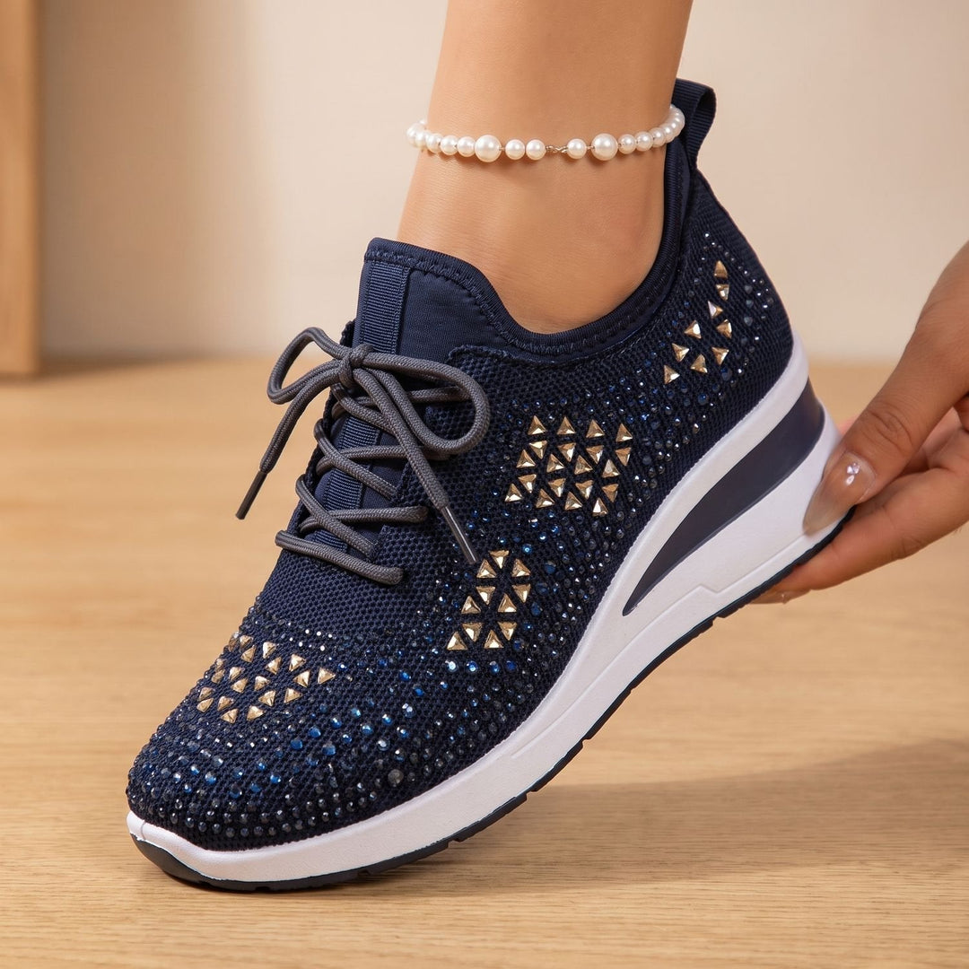 Dam ortopedisk sneakers med strass luftig med snörning sko