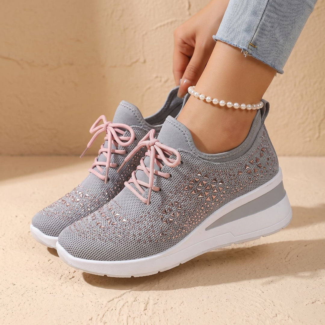 Dam ortopedisk sneakers med strass luftig med snörning sko