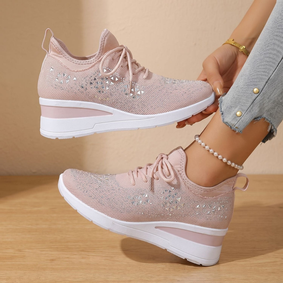 Dam ortopedisk sneakers med strass luftig med snörning sko