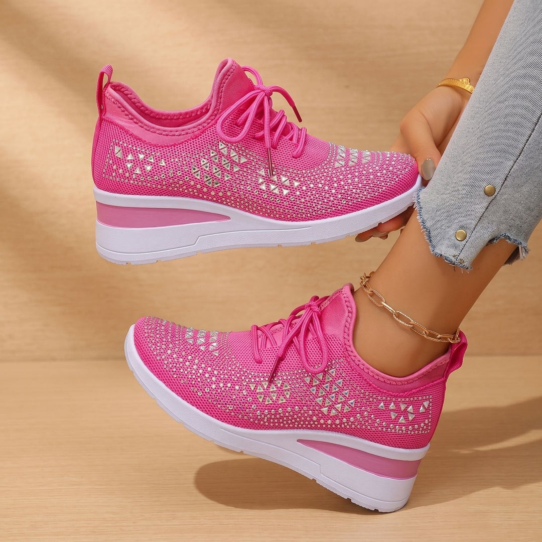 Dam ortopedisk sneakers med strass luftig med snörning sko